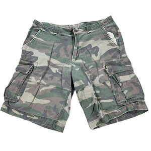 Y2K No Boundaries Cargo Shorts Men's 40 Camo Green Baggy Distressed Faded